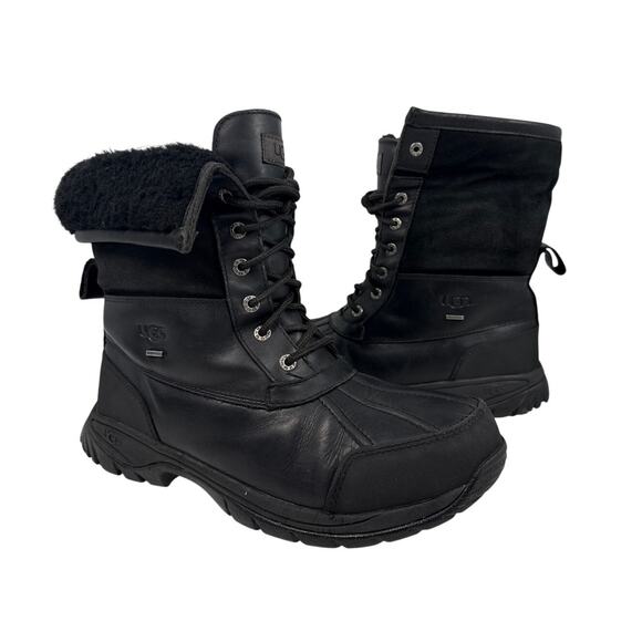 UGG Butte Winter Boots Mens 9.5 Waterproof Black Leather‎ Sheepskin Lined 5521